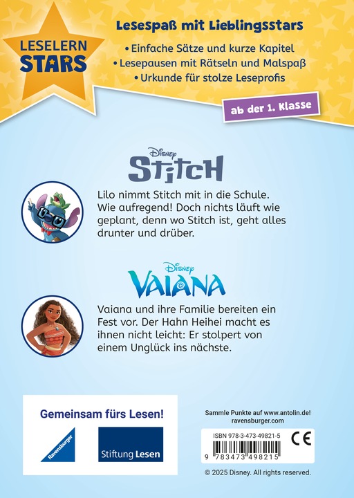 Productafbeelding Ravensburger Disney: Lustige Geschichten mit Stitch und Vaiana - Lesen lernen mit den Leselernstars - (Duits, Sarah Dalitz, 2025)