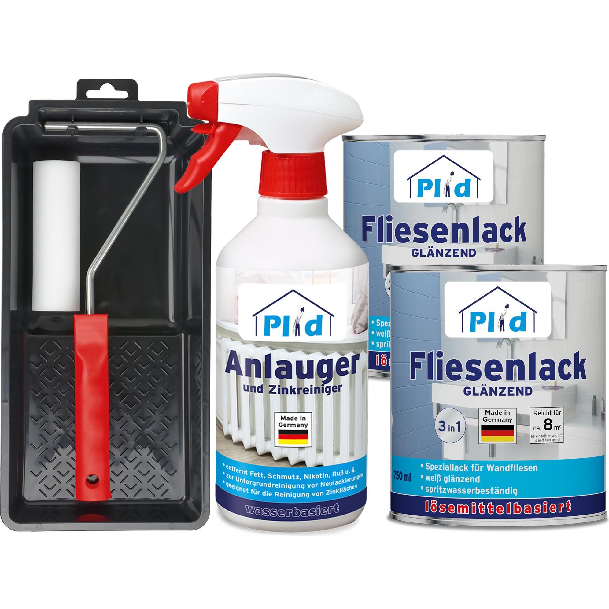 Plid, Lack, Fliesenlack Set 1,5l glänzend für ca. 16m² /Lackierset + 0,5l Anlauger (Lichtgrau, 1.50 l)