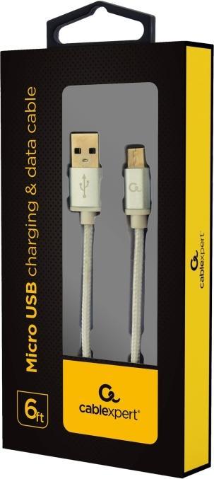 Produktbild Gembird ! Baumwolle geflochtenes Micro-USB-Kabel / 1,8 m / Silber (1.80 m, USB 2.0)