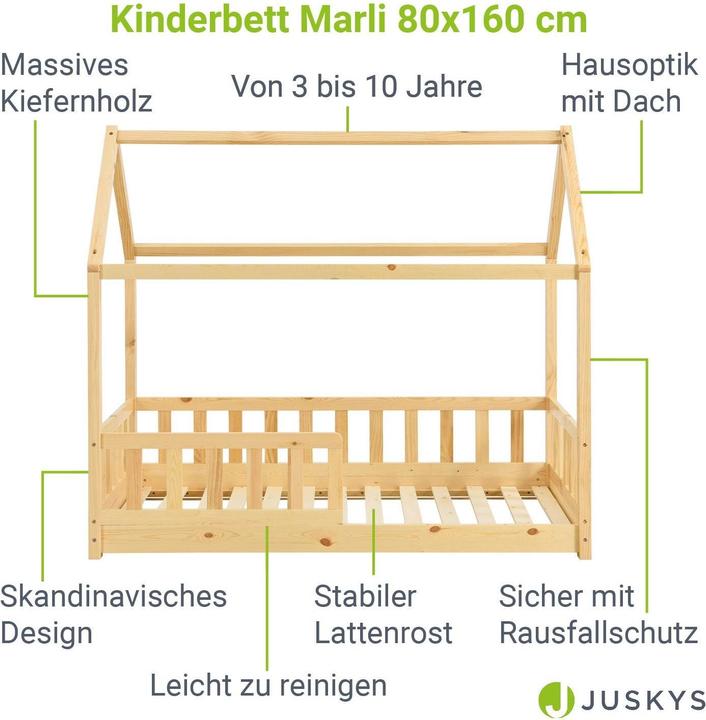 Image du produit Juskys Kinderbett Marli 80x160cm - Natur (80 x 160 cm)