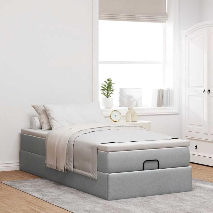 Actual product image vidaXL Ottoman bed with mattress light grey 90x200 cm fabric (90 x 200 cm)