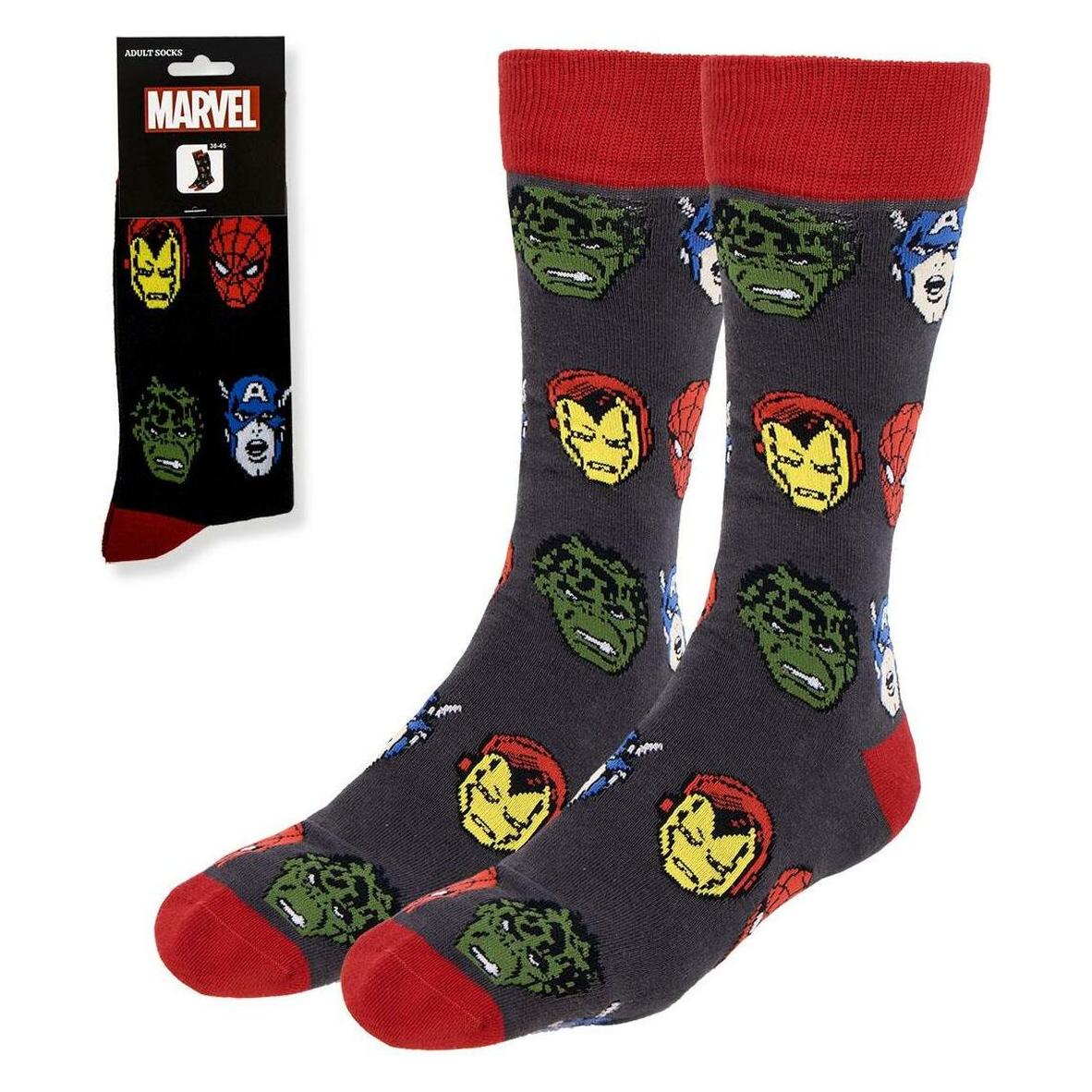 Cerdá, Unisex, Socken, Marvel Socken Avengers Faces 38-45, Mehrfarbig, Schwarz, (Einzelpack, 38 - 45)