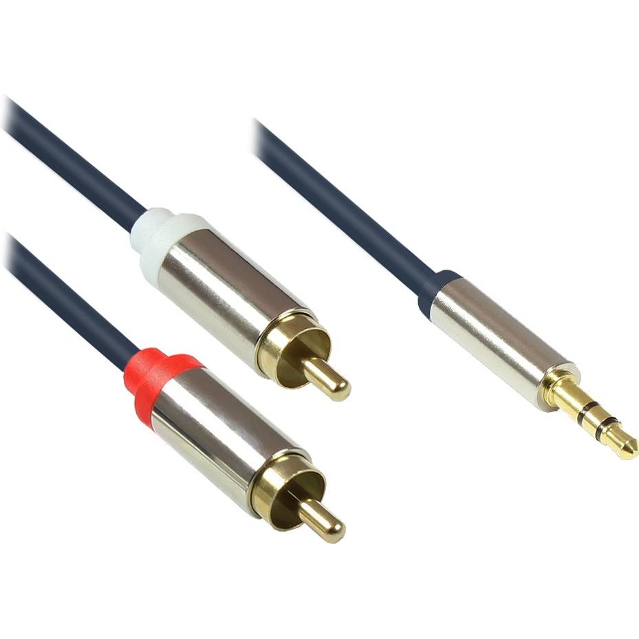 Good Connections Audio Anschlusskabel High-Quality 3,5mm, Klinkenstecker an 2x RCA Stecker, Vollmetallgehäuse, dunkel (1...