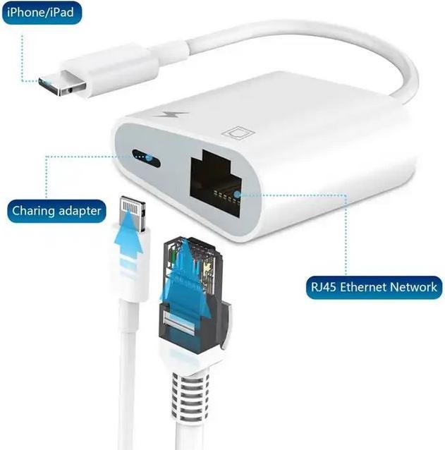 Produktbild PhoneLook Multiport Lightning zu RJ45 Ethernet LAN Adapter mit USB-C Power Anschluss