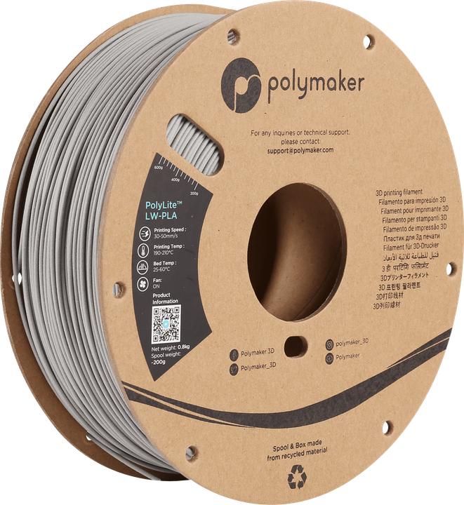 Produktbild Polymaker PolyLite LW-PLA (PLA, 1.75 mm, 800 g, Grau)
