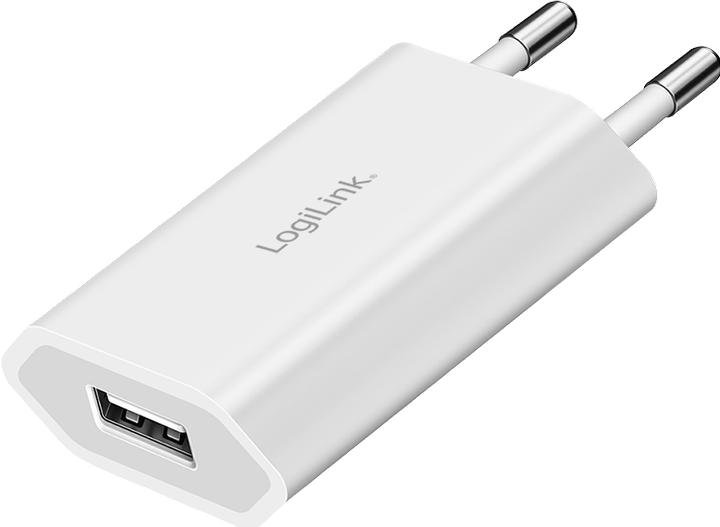 Productafbeelding LogiLink USB-A Steckdosenadapter, 5 W, 5 V/1 A, 1x USB-A, Weiss (5 W, 1 portie)