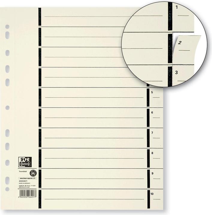 Produktbild Elba Trennblätter mit Perforation, DIN A4 Überbreite aus Kraftkarton, 230 g-qm, schwarzer Linienaufdruck