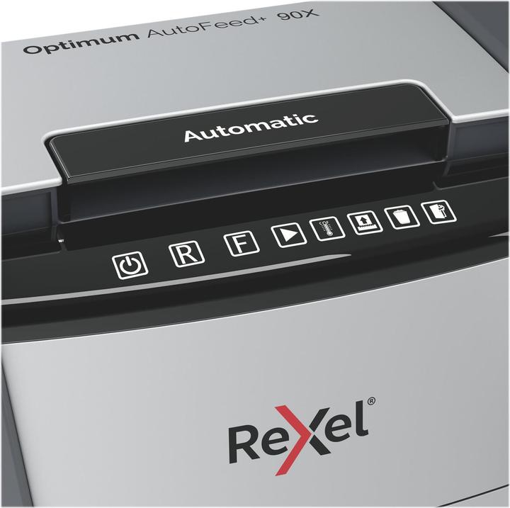 Produktbild Rexel Optimum AutoFeed+ 90X Aktenvernichter Partikelschnitt 4 x 28 mm 34 l Blattanzahl (max.): 90 Sicher (Partikelschnitt)