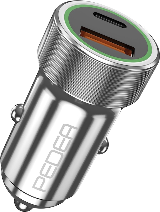 Produktbild Pedea KFZ-Schnelladegerät ""Dual"" 20 Watt für USB Typ A/C, silb