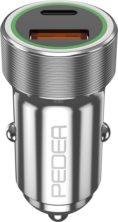 Produktbild Pedea KFZ-Schnelladegerät ""Dual"" 20 Watt für USB Typ A/C, silb