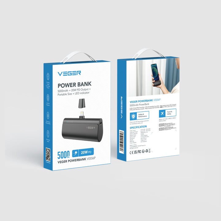 Productafbeelding Veger Plugon Powerbank Lightning - 5'000mAh (5000 mAh, 20 W, 18.50 Wh)