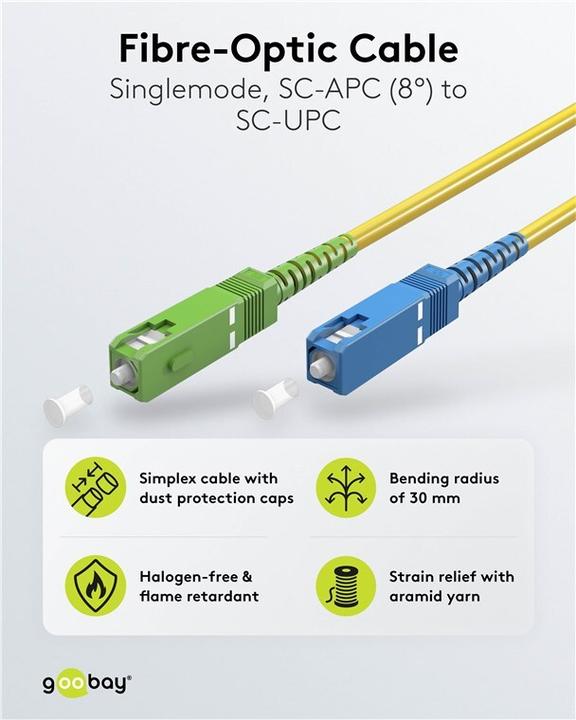 Immagine prodotto Goobay Cavo in fibra ottica FTTH, monomodale OS2 Giallo, Giallo Simplex, 25 m (S/UTP, CAT7, 25 m)