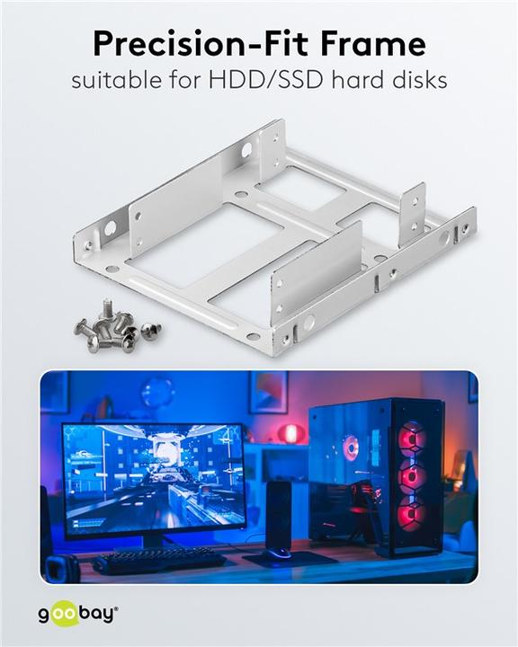 Produktbild Goobay Doppelter Festplatten-Einbaurahmen 2.5" auf 3.5", Silber