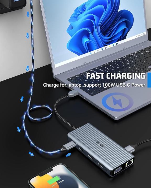 Produktbild Ylsci USB-C-Dockingstation 12-in-1-Hub (USB-C, 12 Ports)