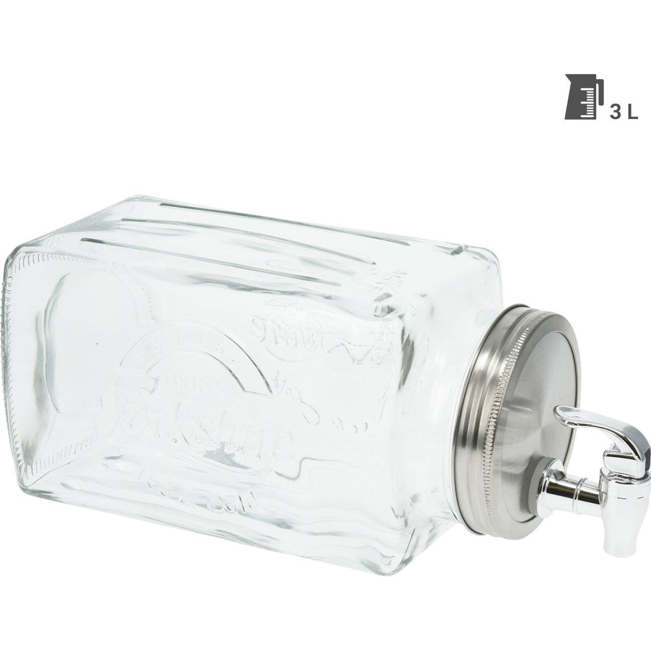 Lumarko Transparent/Silber Getränkespender Aus Glas Mit Deckel, 3L, Eckig, Getränkespender,