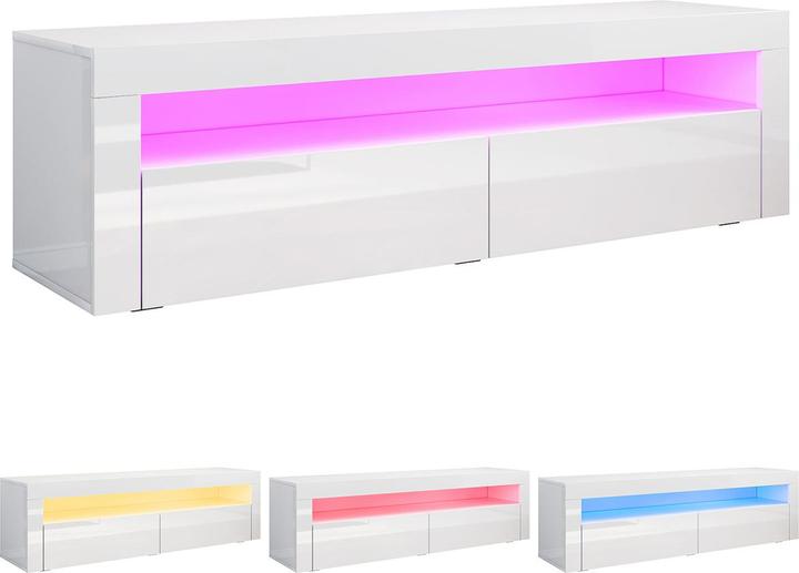 Immagine prodotto SONNI TV-Oberschrank mit LED-Beleuchtung (in 12 Farben konfigurierbar), 155 x 40 x 45 cm, Weiss Hochg