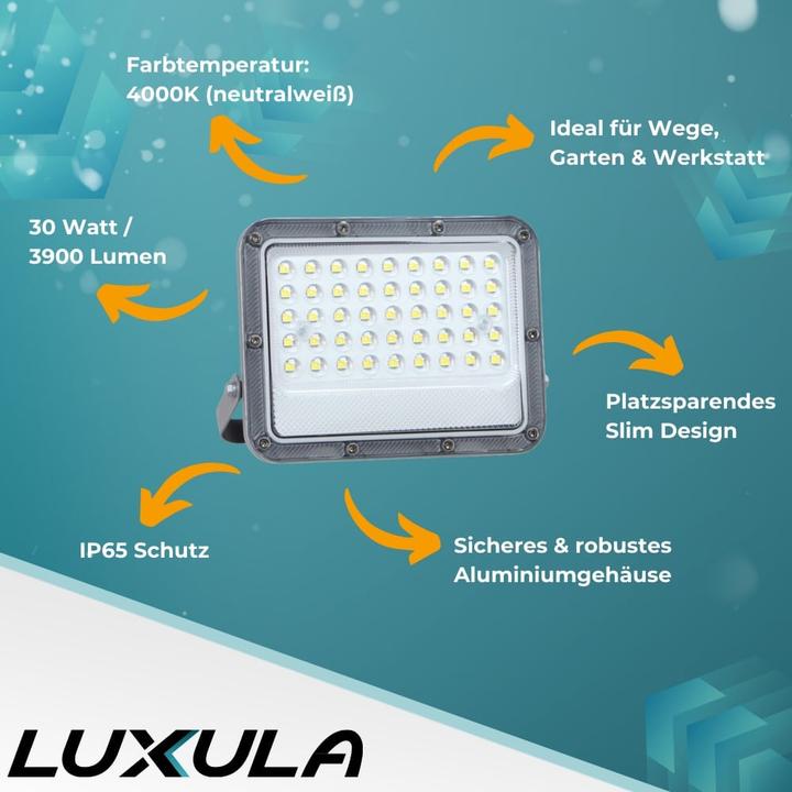 Produktbild Luxula LED-Fluter, EEK: E, 30W, 3900lm, 4000K, IP65, grau (3900 lm, IP65)