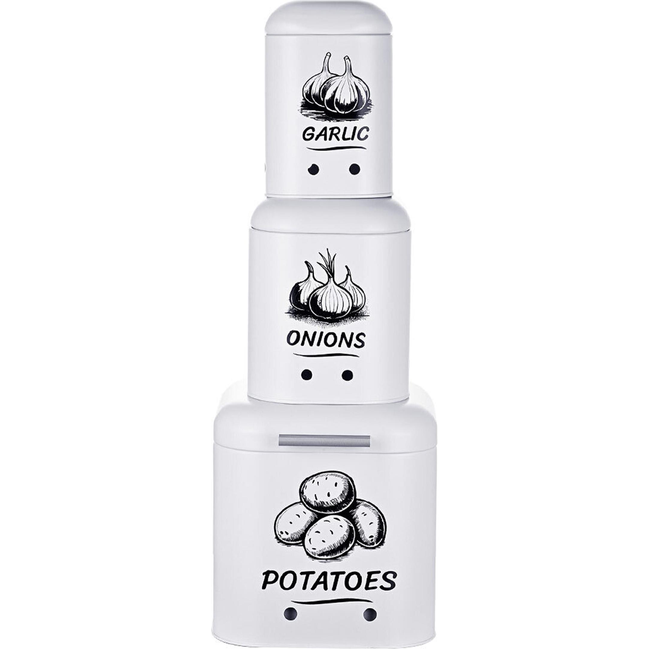 Relaxdays 3X Contenitori Per Patate, Contenitore Per Alimenti, Bianco, Nero