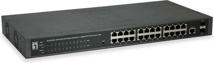 Produktbild LevelOne 24x Ethernet, 2x SFP, PoE L2 Buffer, AC, 50/60 Hz (26 Ports)
