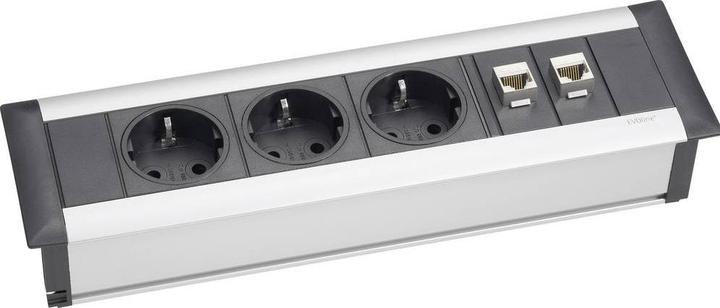 Immagine prodotto Evoline 159610001000 Presa di corrente multipla senza interruttore a 3 canali in alluminio, contatto di (3x, CEE 7/3, 3 m)