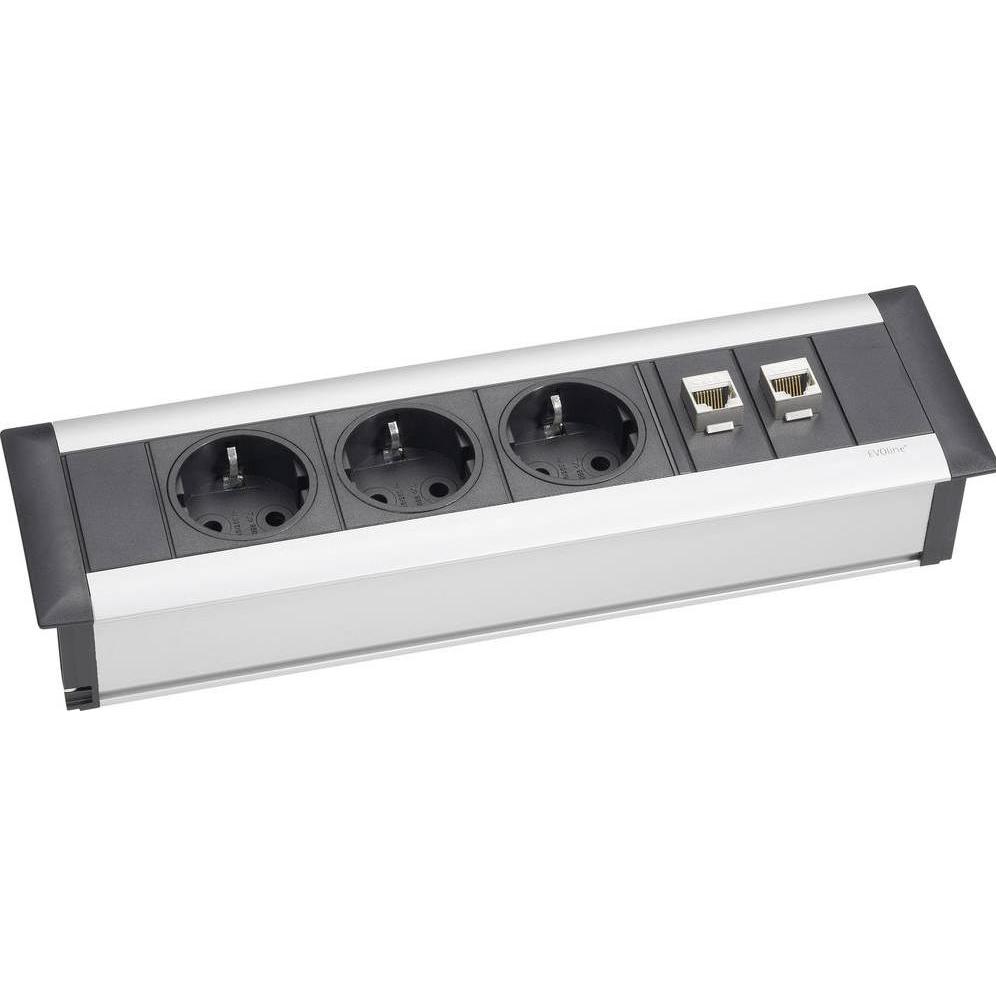 Thumbnail - Evoline, Steckdosenleiste, 159610001000 Steckdosenleiste ohne Schalter 3fach Aluminium, Schwarz Schutzkontakt 1St. (3 x,...