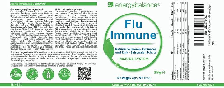Nährwerte und Zutaten Energybalance Flu-Immune (60 Stück, Kapseln, 39 g)