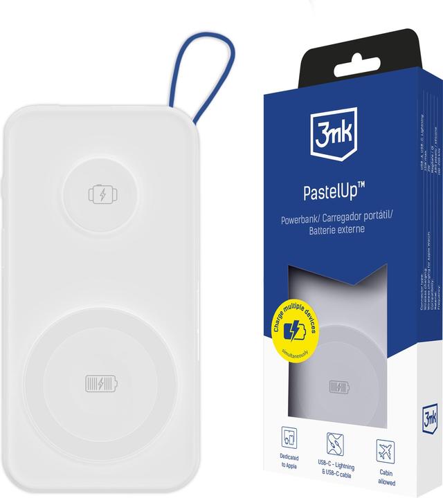Produktbild 3MK Powerbank PastelUp 10,000mAh 22.5W z Magsafe + ładowanie Apple Watch biały (10000 mAh, 22.50 W, 37 Wh)