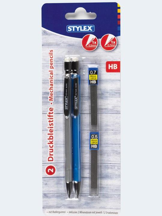 Actual product image Stylex Mechanical pencils HB 2s 0.5mm and 0.7mm + refills (0.50 mm, HB, 2x)