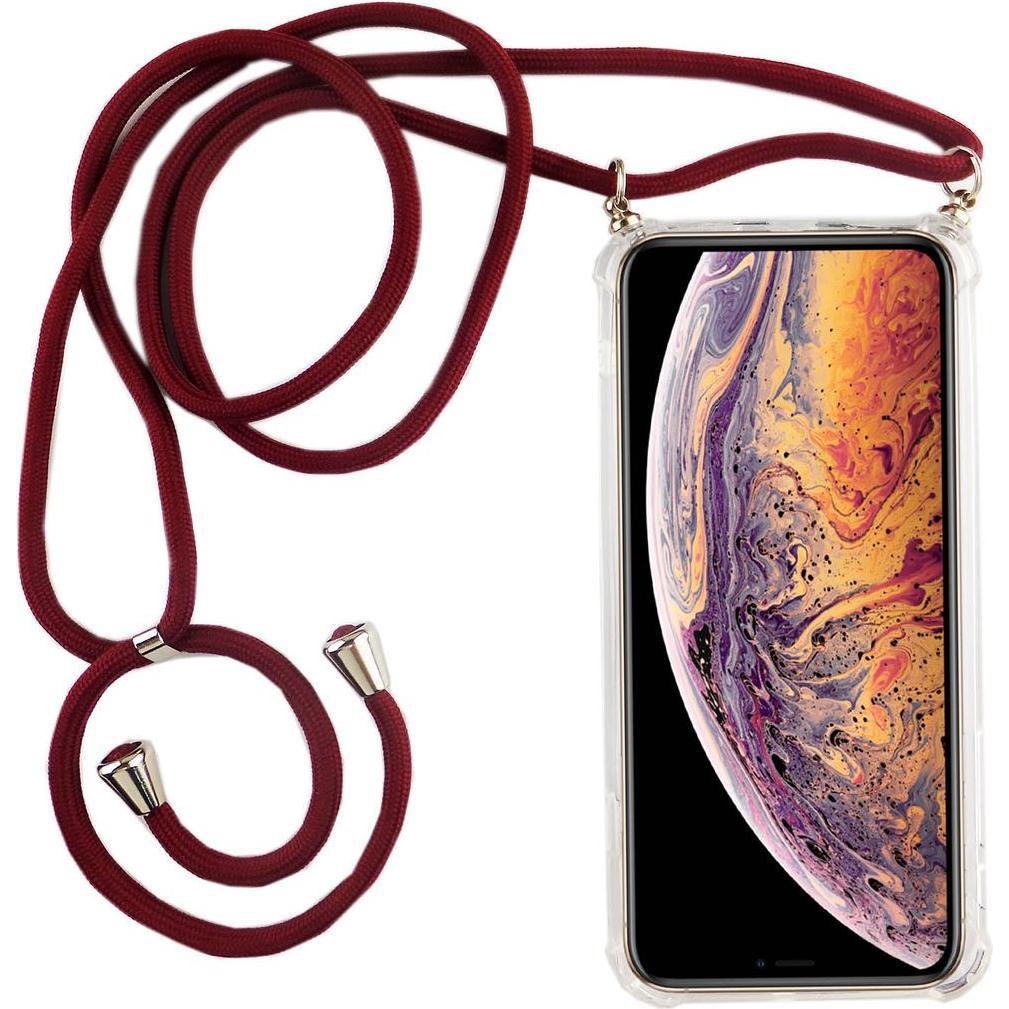 König Design Apple iPhone X Handykette Hülle mit Band Case zum umhängen mit Kordel Tasche Rot, Handykette, Transparent
