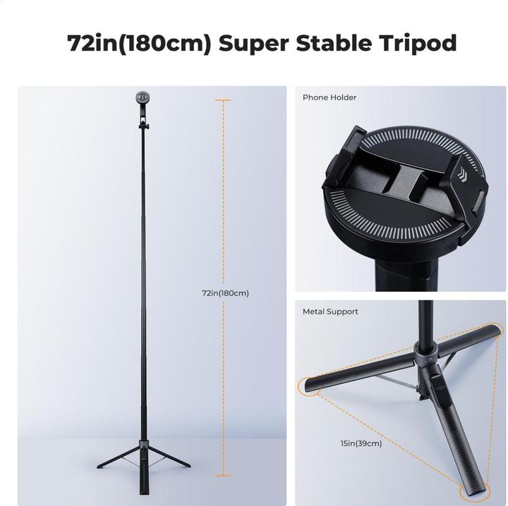 Image du produit K&F Concept MS-52 1.8M Magnetic Selfie Stick With Bluetooth Remote Control, 1/4 Screw, Phone Holder