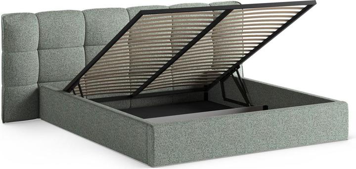 Actual product image Micadoni Storage Bed With Headboard, "Eric", Moss Green Melange, 225x290x104 Made in Europe (200 x 200 cm)