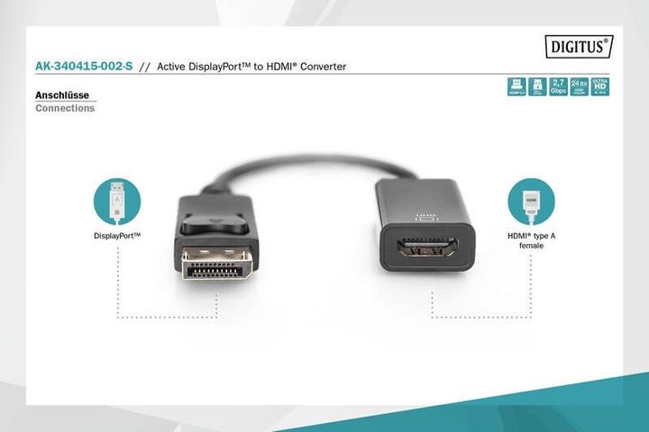 Actual product image Digitus Act. DP to HDMI adapter cable (HDMI, 25.20 cm)