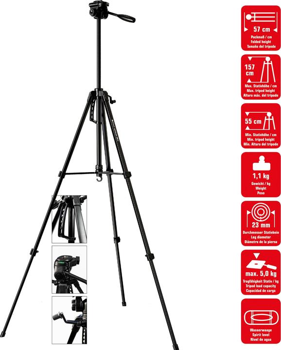 Actual product image Braun Battery tripod LW 3001S (57-157 cm, 1100 g, 3-way head, max. 5kg, black)