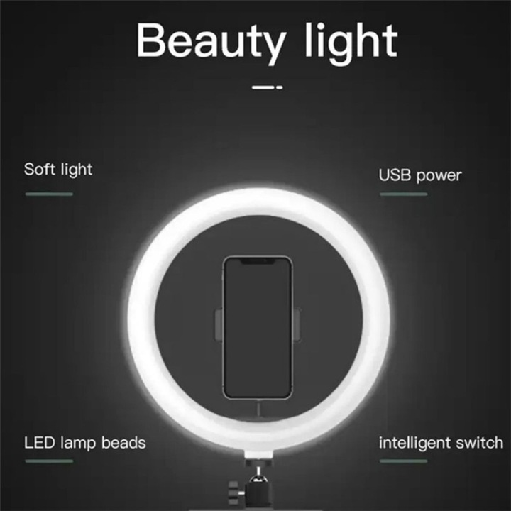 Produktbild König Design 26 cm Ringlicht mit Profi Stativ LED USB Fernbedienung 3 Farb Modus Vlogging (Ringleuchte)
