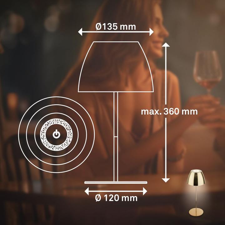 Image du produit Briloner Lampe de table LED rechargeable, IP44, 2,5W, or brillant (200 lm)