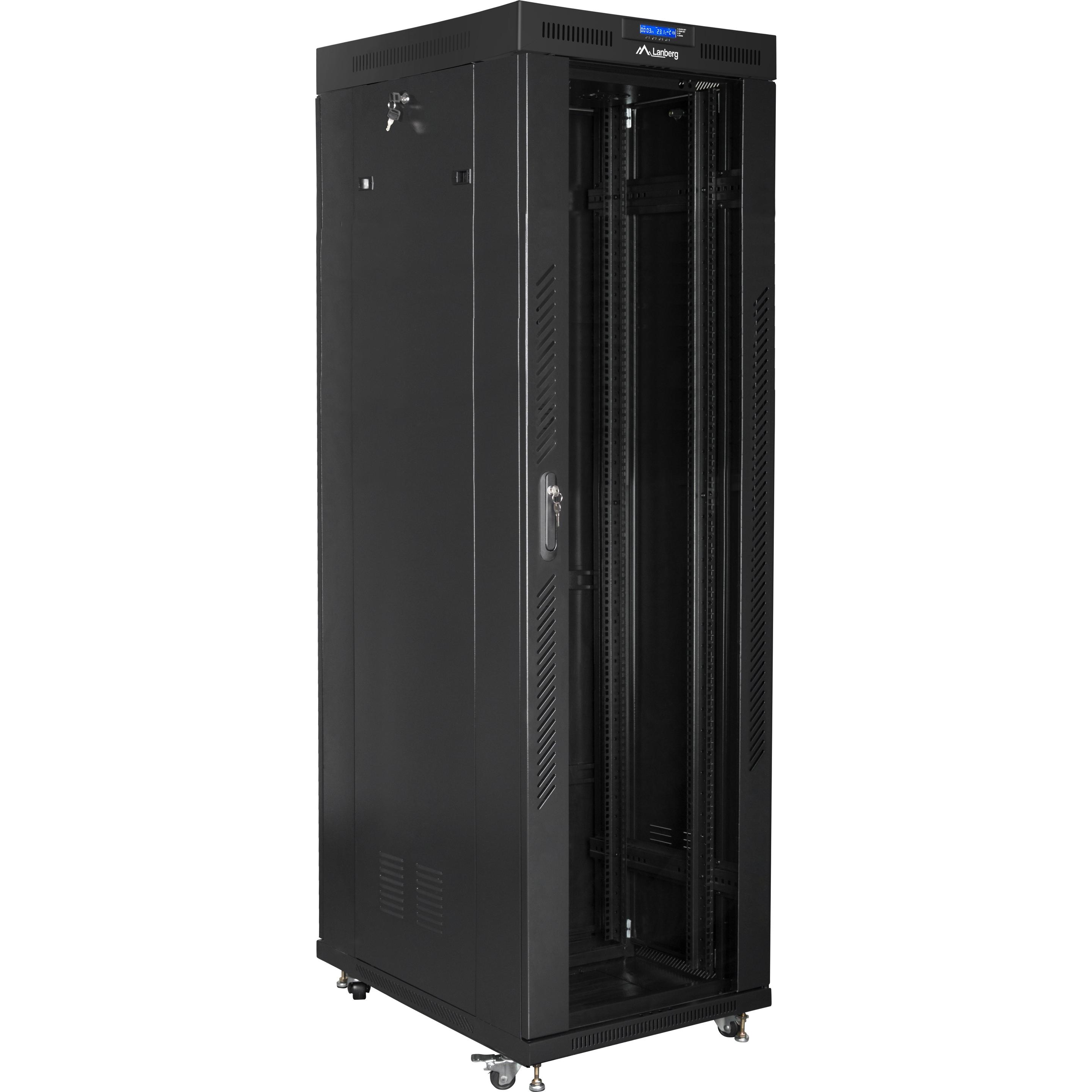 Lanberg FF01-8842-12B Rack 42U Freistehendes Gestell (42 HE, 19 Zoll Rack), Serverschrank, Schwarz