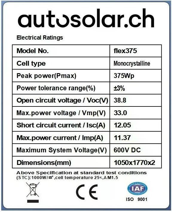 Nährwerte und Zutaten Autosolar Solarpanel (375 W, 5 kg)