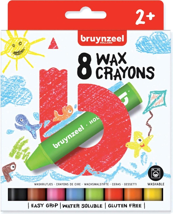 Bruynzeel Kinderkrijtjes (Zwart, Bruin, Rood, Geel, Oranje, Lichtblauw, Roze, Lichtgroen, 8 x)