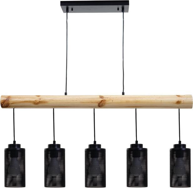 Immagine prodotto Swisshandel24 Lampada a sospensione, legno massiccio industriale vintage, metallo nero - 5 paralumi a tubo (E27)