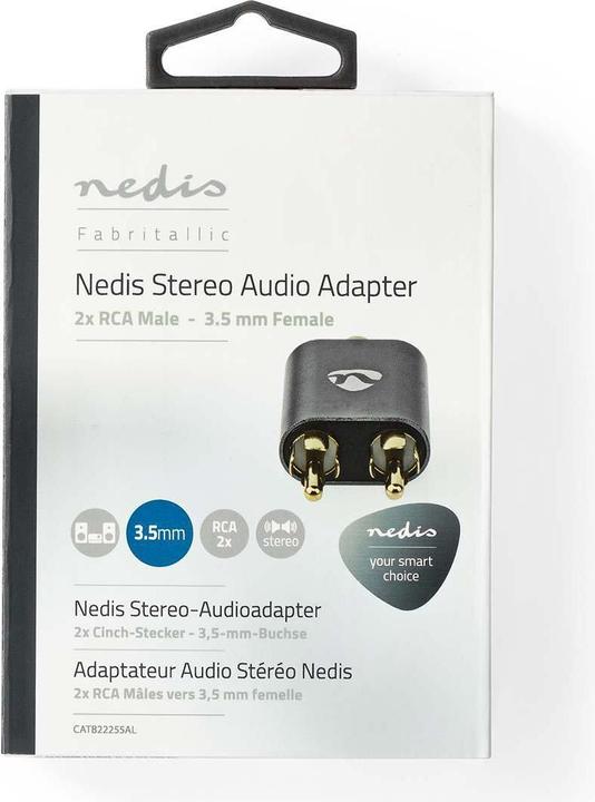 Immagine prodotto Nedis Adattatore audio stereo 2X RCA maschio 3,5 mm femmina placcato oro dritto alluminio grigio canna di (Analogico -> Analogico)