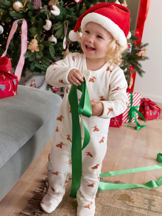Envie de Fraise Weihnachts-Set: Baby Samt-Schlafanzug & Mütze mit Rentiermotiv Geschwister-Capsule