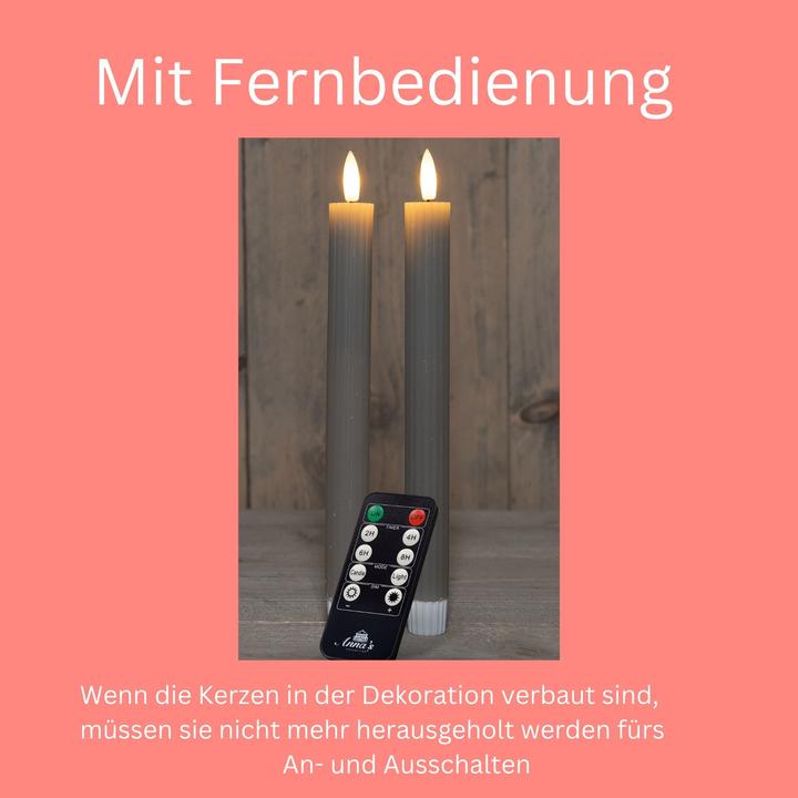 Actual product image Novaliv LED Stabkerzen 12 Stück ECHTWACHS gerippt TAUPE GRAU mit Timer Funktion 6 Stunden 23cm Höhe für (24 x)