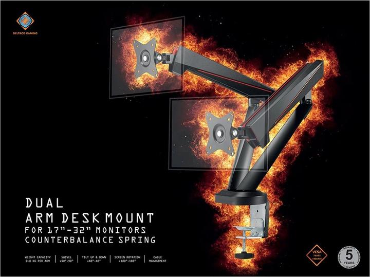 Produktbild Deltaco Gaming Pro Gaming Dual Monitor Arm (Tisch, 32")