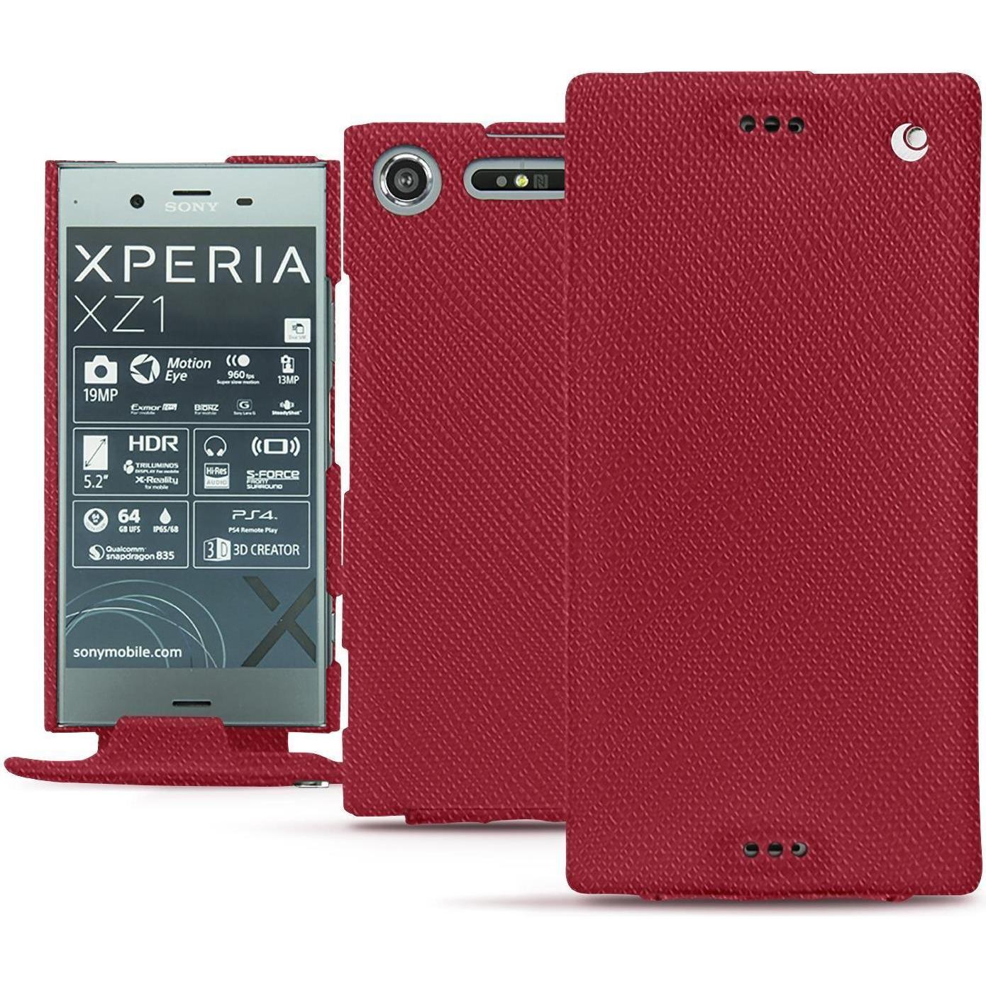 Noreve Lederschutzhülle vertikal (Sony Xperia XZ1), Smartphone Hülle, Rot