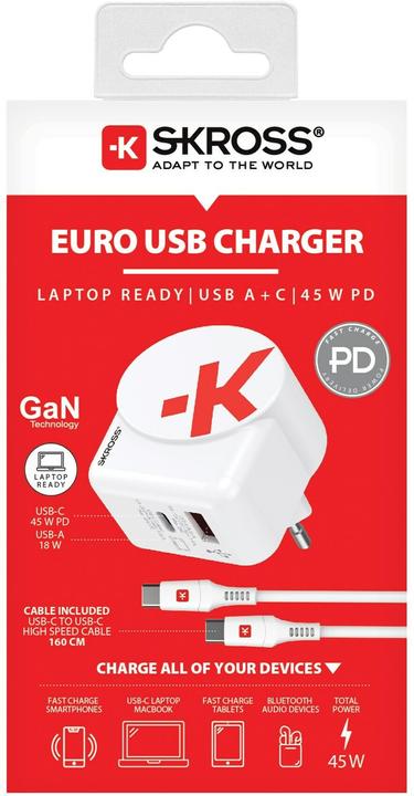 Produktbild Skross Euro USB Charger AC45PD + USB-C cable USB-Ladegerät 45W Innenbereich, Steckdose Ausgangsstro (45 W, 2 Ports)