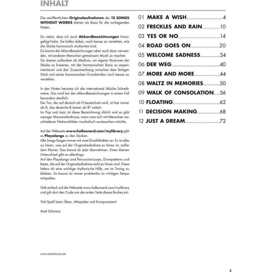 Axel Schwarz: 12 Songs Without Words, Sachbücher