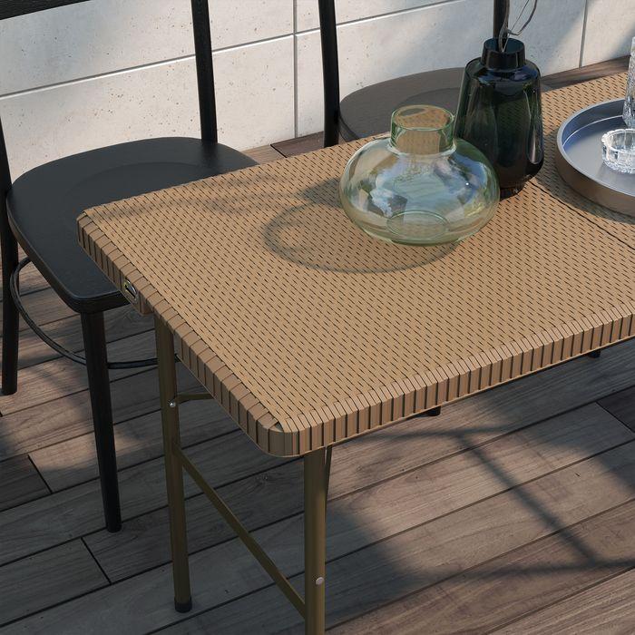 Actual product image Swisshandel24 Folding camping table with rattan look, for 4 people, loadable up to 50 kg, HDPE, brown