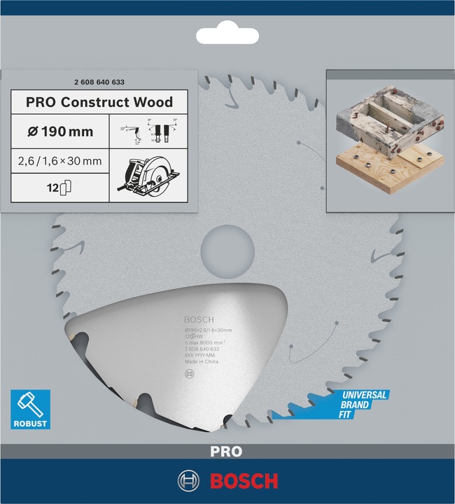 Produktbild Bosch Professional Zubehör PRO Construct Wood Kreissägeblatt, 190 x 2,6 x 30 mm