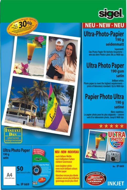 Produktbild Sigel Inkjet Ultra (190 g/m², A4, 50 Stk.)