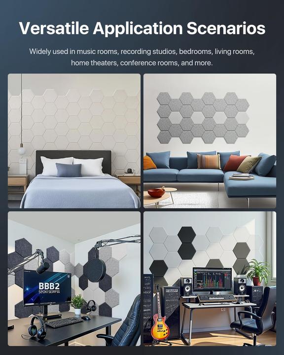 Immagine prodotto Soundsbay Selbstklebende Hexagon Akustikpaneele, 30×26×0,9 cm (12 pz.)